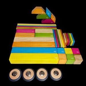 Tegu Magnetic Wooden Blocks Set of 37 + 4 Wheels Educational Building Toy